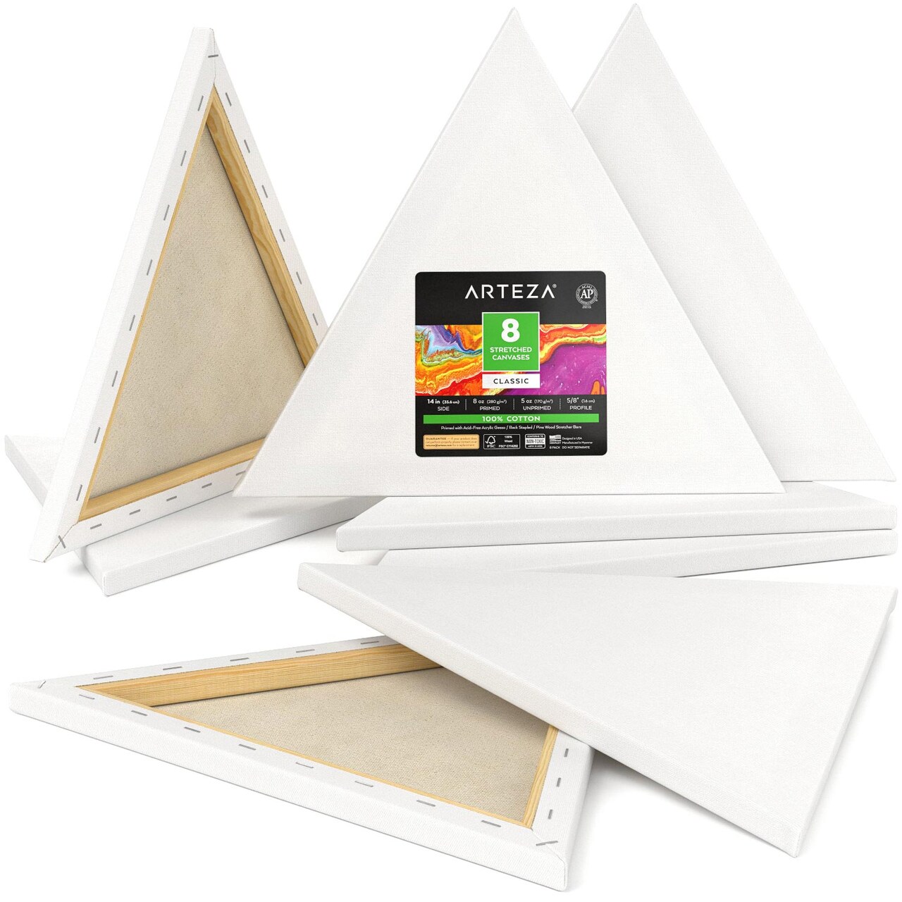 Arteza Classic Blank Triangle Stretched Canvas, 14, Blank Canvas